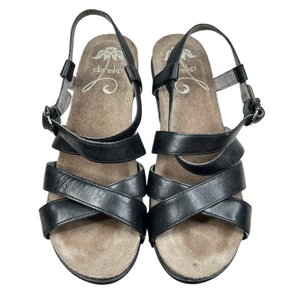 Dansko Women's Frida Black Leather Strappy Wedge Sandal Size 40 US 9.5/10 - Picture 10 of 11